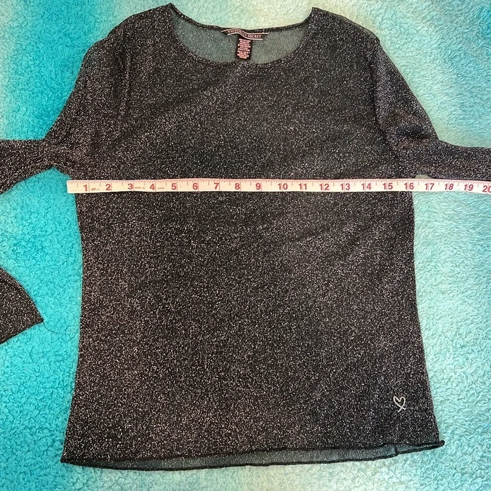 🔥Victoria’s Secret Women’s Translucent Black Glitter Long Sleeve Top Size XS EC🔥